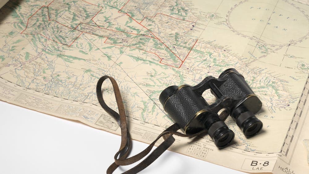 WWII Map and binoculars