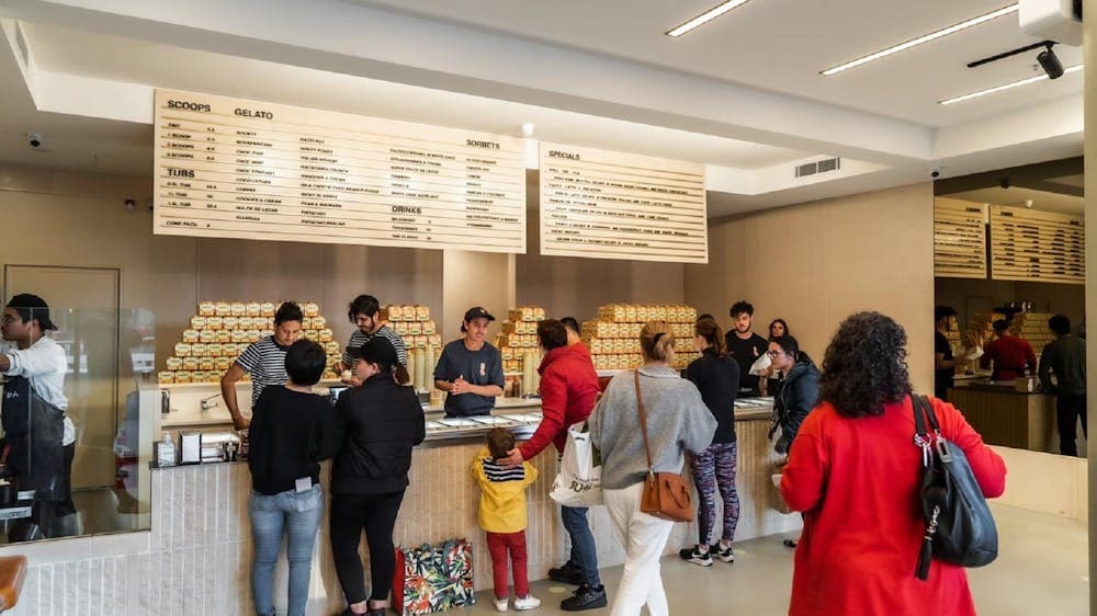 Patrons in an ice cream store