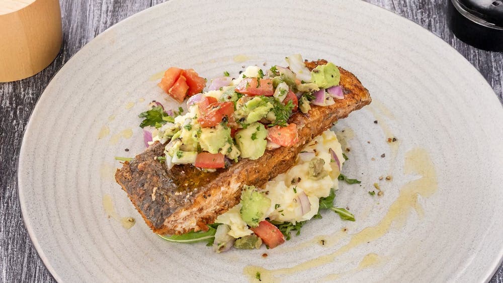 Salmon on mash potato