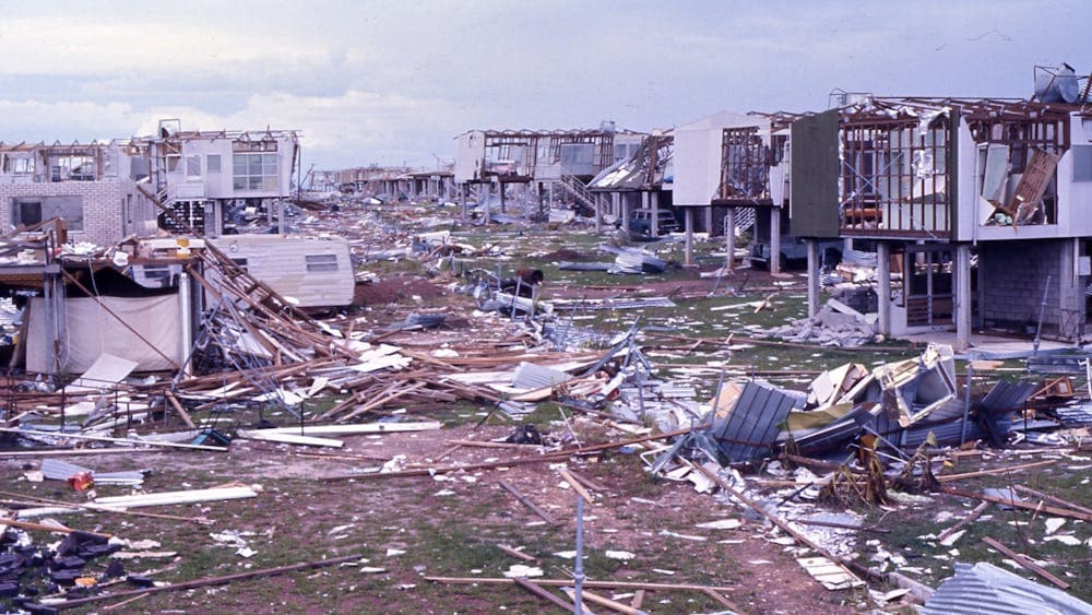 Destroyed land and housing after a natural disaster
