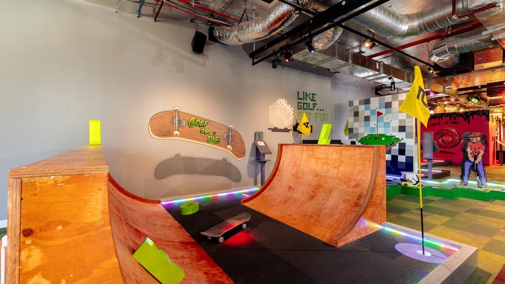 Mini golf in a half pipe is super radical