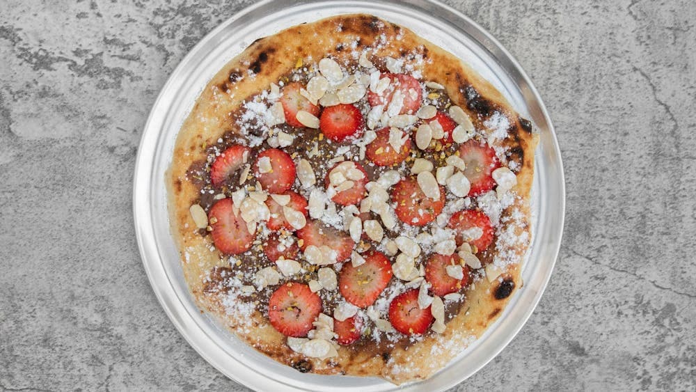 Nutella, Icing sugar, Strawberry and Roasted salted Pistachio