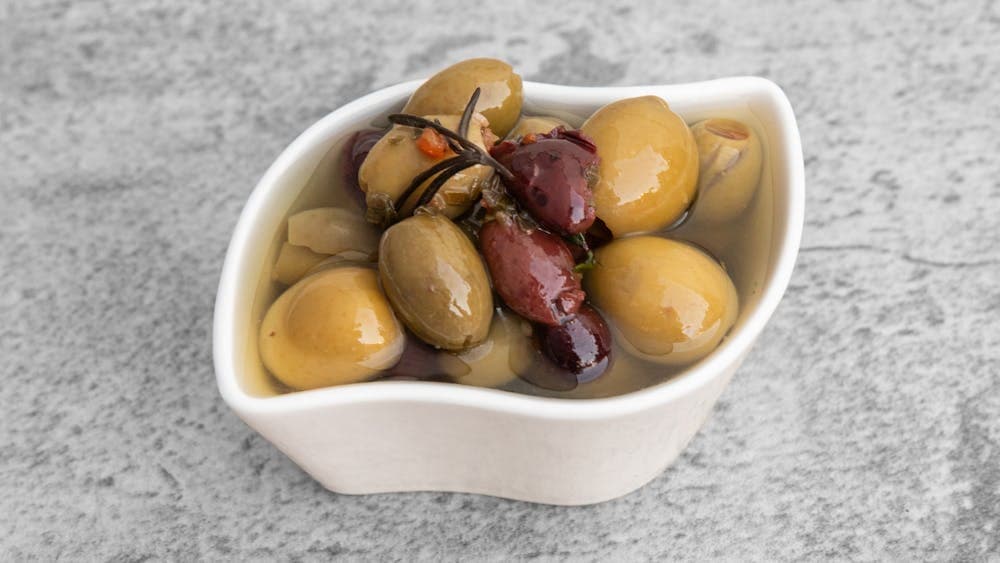 Mixed Italian Olives marinated in Garlic, Herbs, and Extra Virgin Olive Oil
