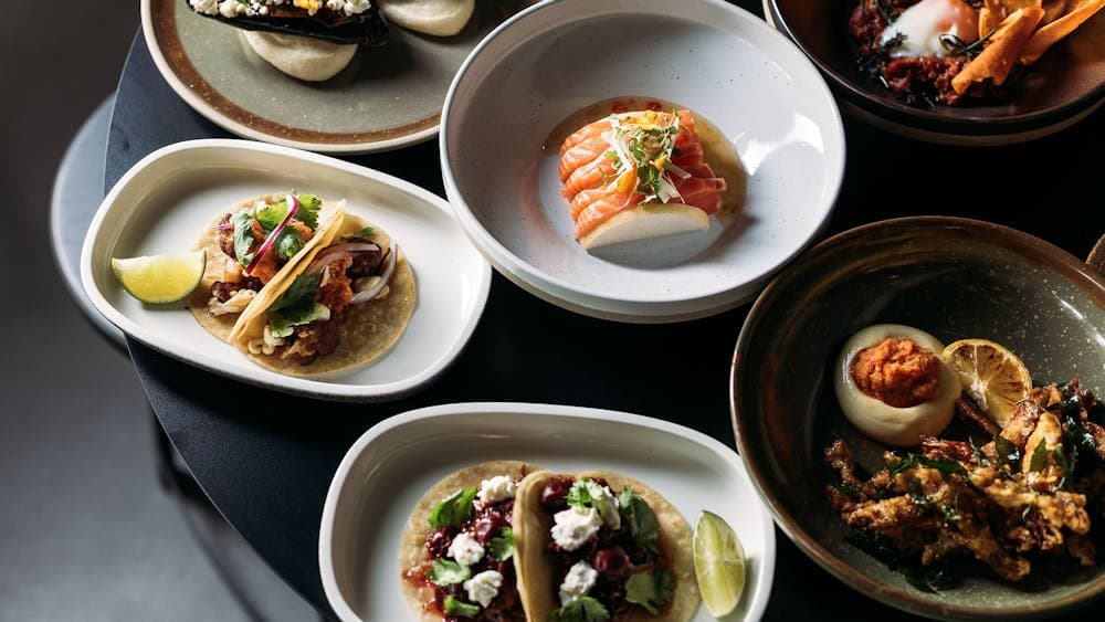 Miso Eggplant, Kingfish Sashimi, Cauliflower Tacos, Duck Tacos, Fried King Brown Mushrooms