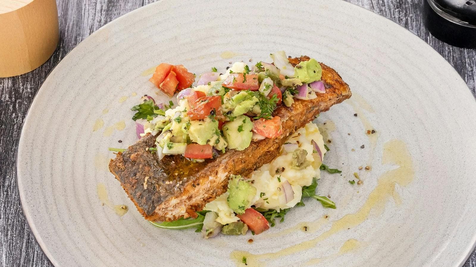 Salmon on mash potato