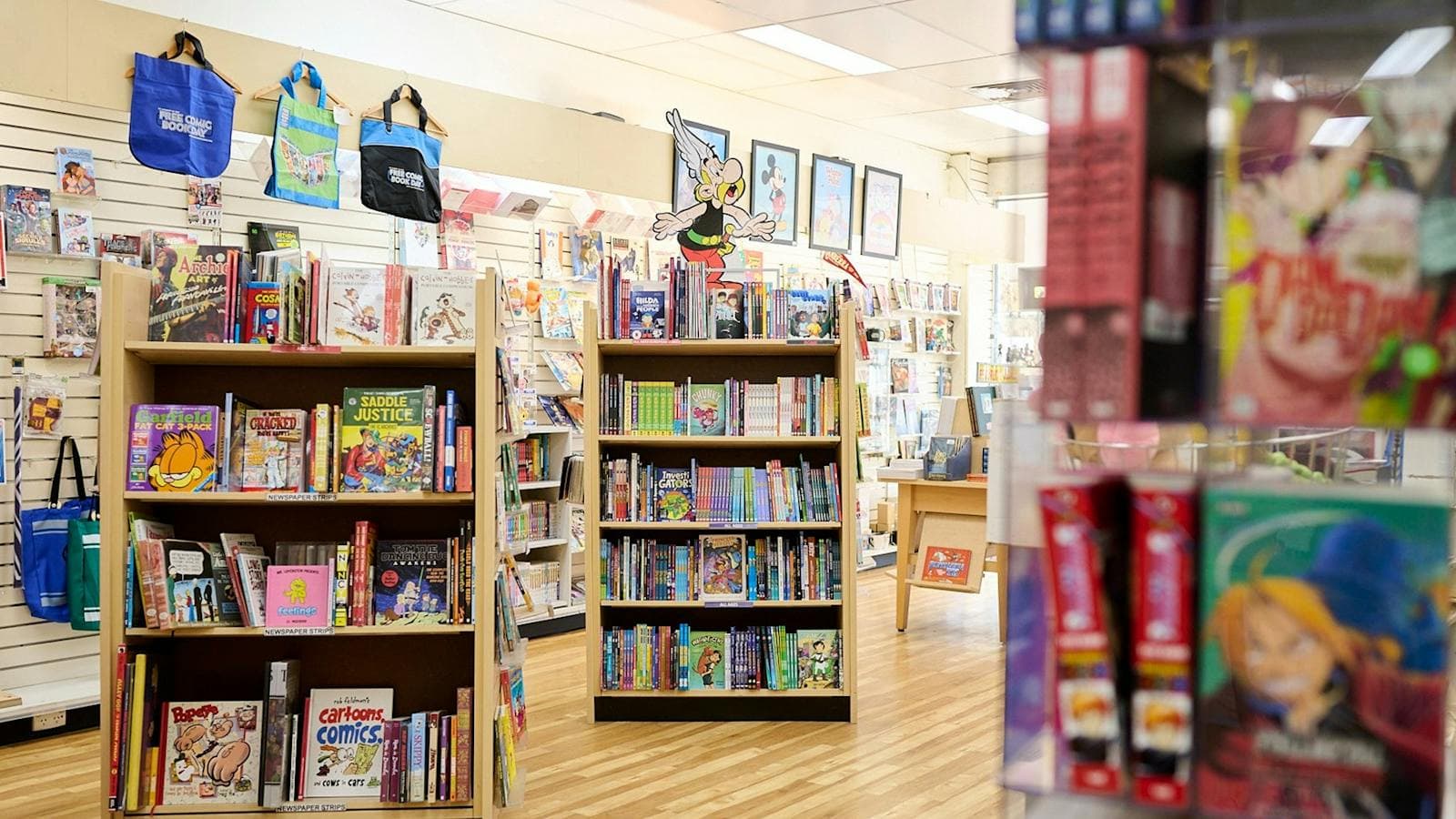 Wooden Book Shelves filled with graphic novels