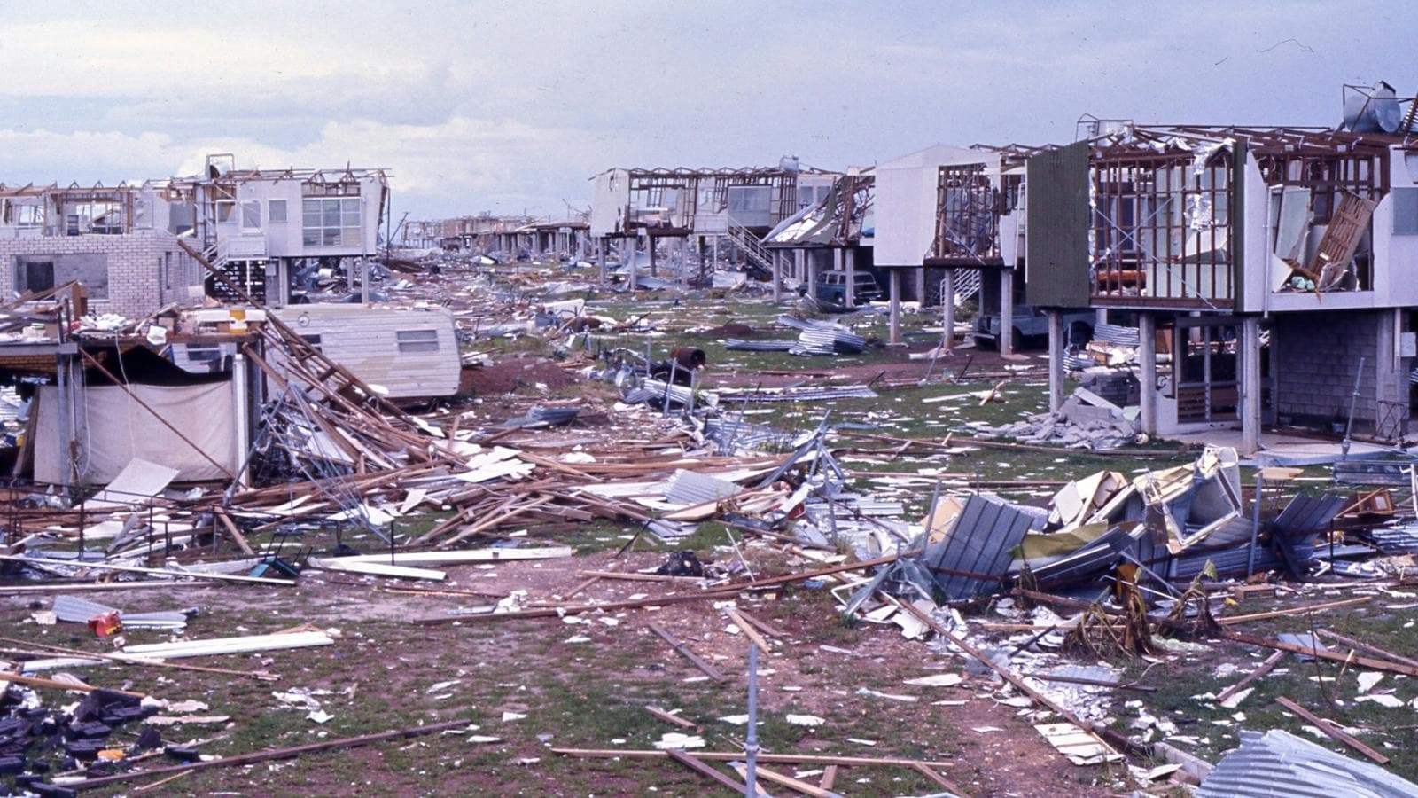Destroyed land and housing after a natural disaster